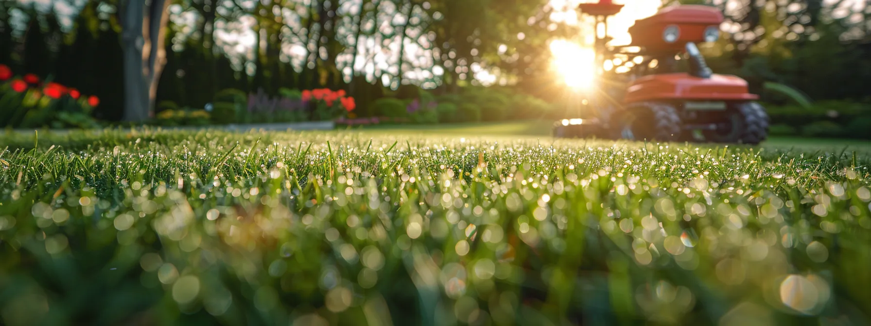 a professional lawn care team using advanced equipment to beautifully manicure a lawn.