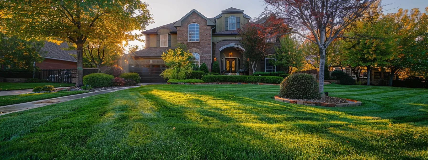 a beautifully manicured lawn in lenexa, with vibrant green grass and meticulously trimmed edges, enhancing the exterior of a home.